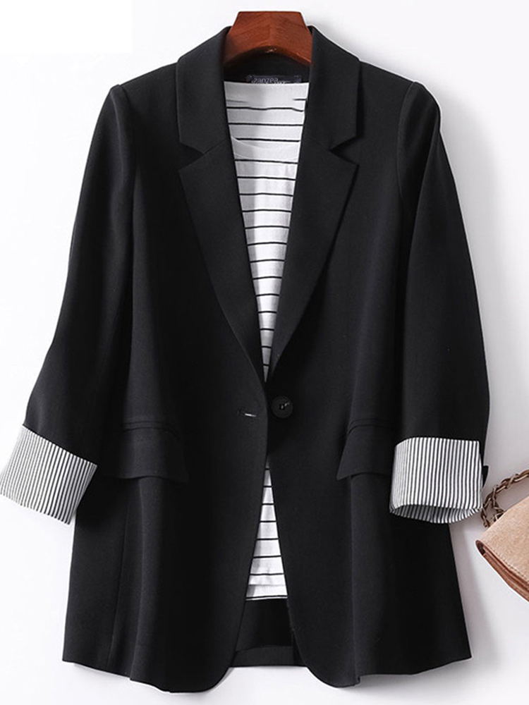 GR | Long women's blazer with striped lining and turned-up cuffs