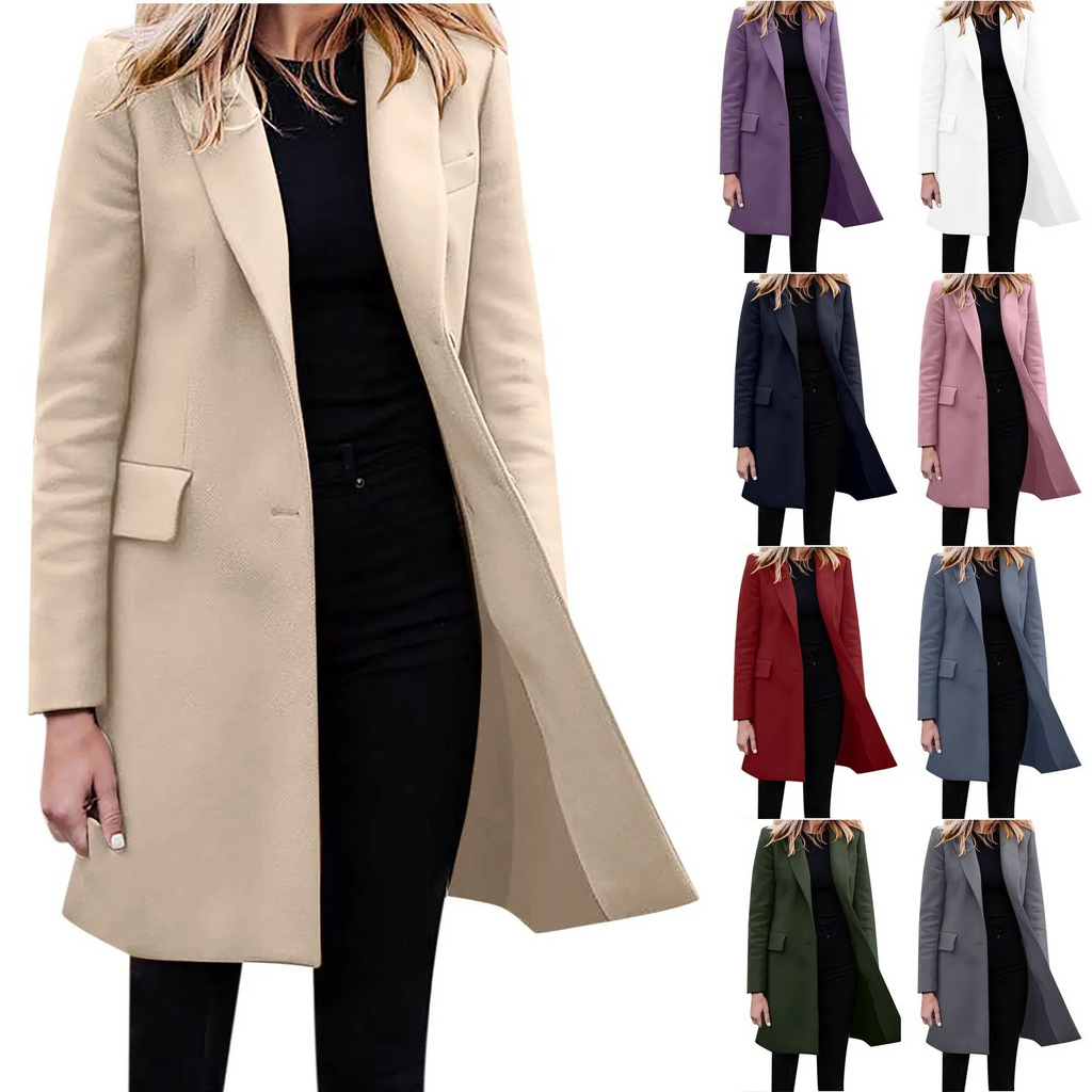 GR | Women's Slim Fit Coat Jacket, One Button Wool Blend Long Jacket