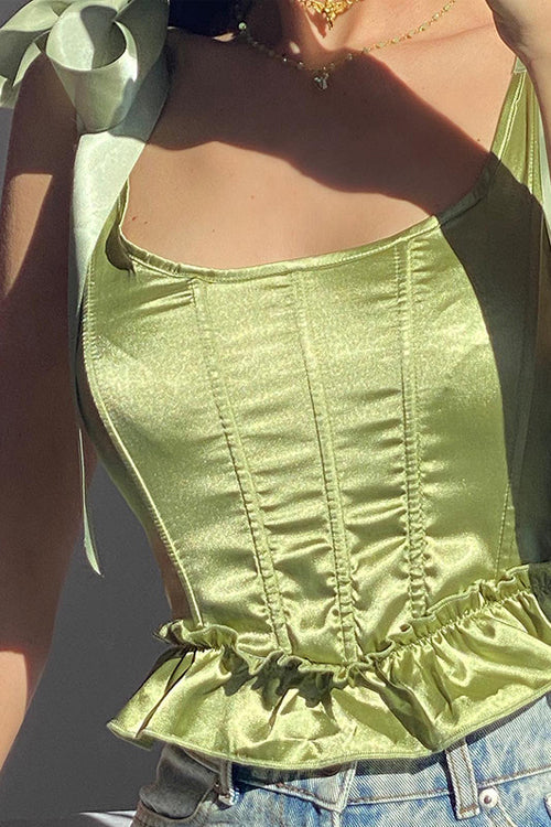 GR | Perfectly Satisfied Green Bow Bustier Corset Crop Top