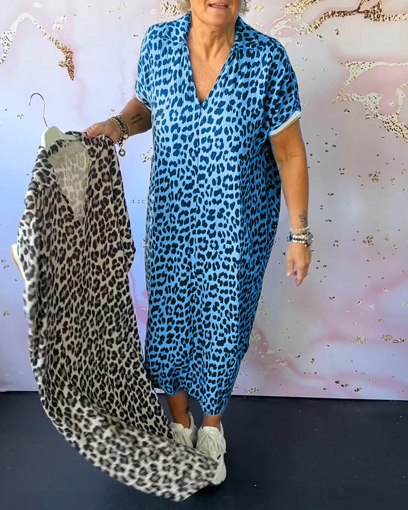 GR | Relaxed V-neck leopard print dress for women