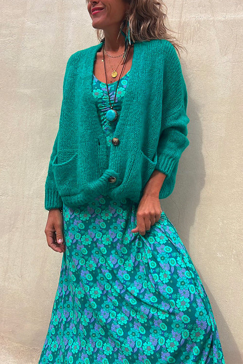 GR | Rosiedress Solid Knopfverschluss Taschen Pullover Cardigan