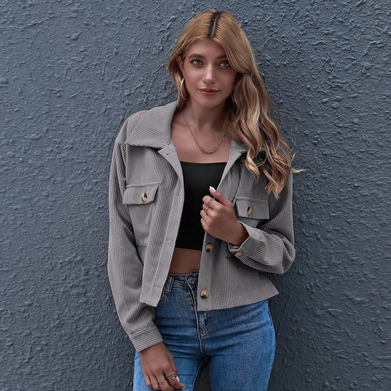 GR | Elegant Pink Women's Summer Jacket with Turn-Up Collar