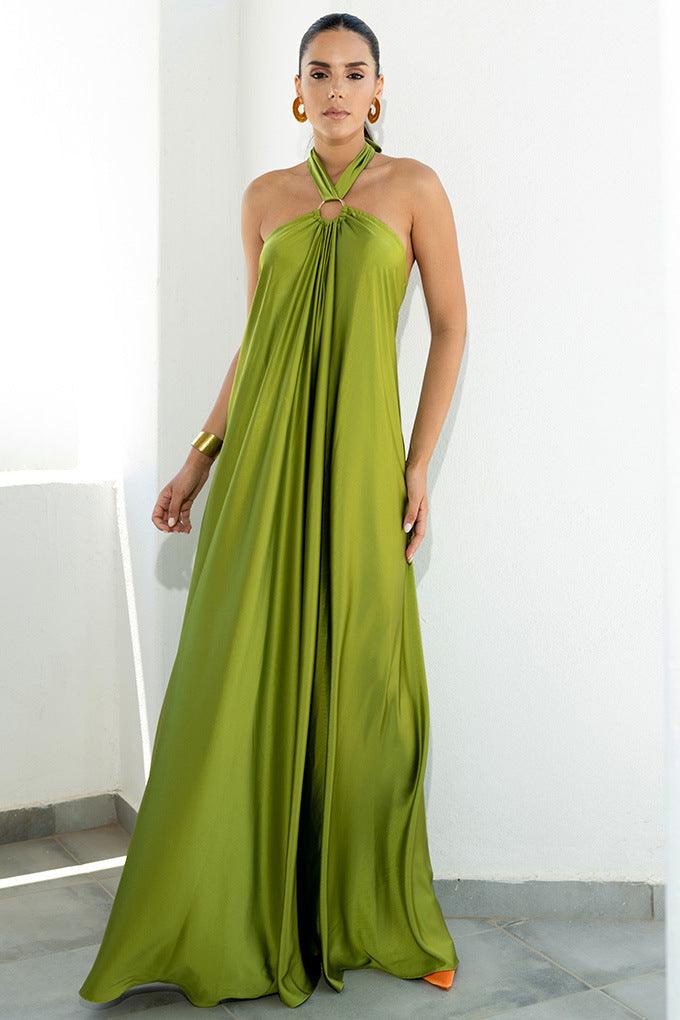GR | Satin Halter Neck Maxi Dress for Women