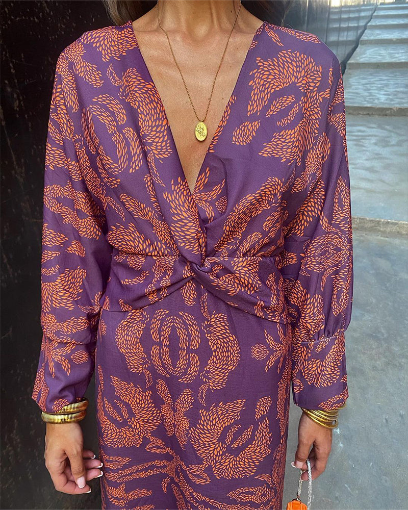 GR | Elegant Floral Tie-Sash Midi Dress