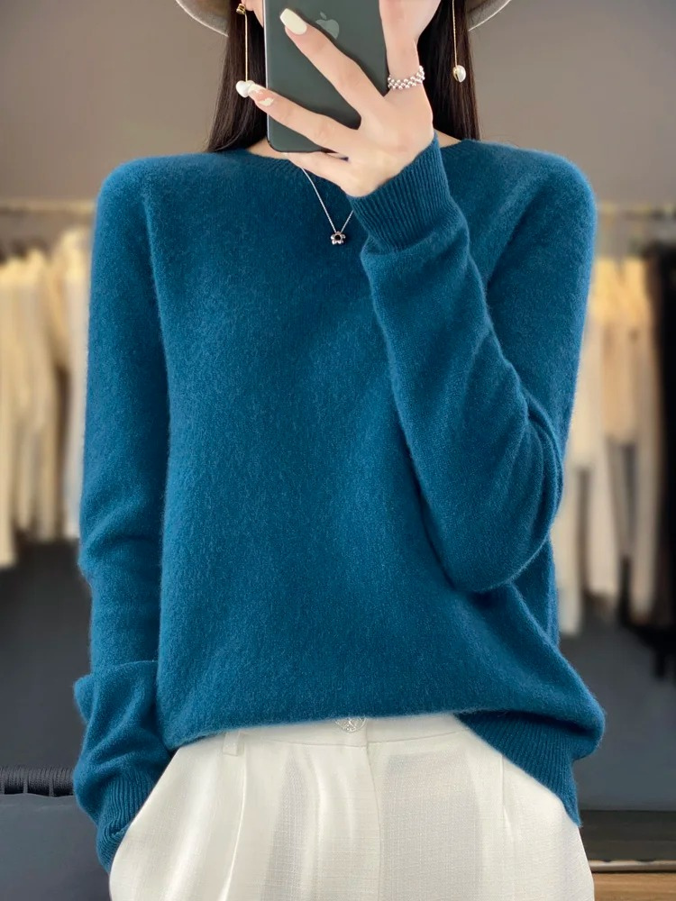 GR | Kaschmir Pullover Damen Runder Ausschnitt Weicher und Eleganter Strickpullover