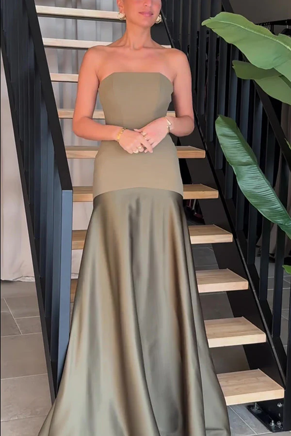 Satin Strapless Flare Dress