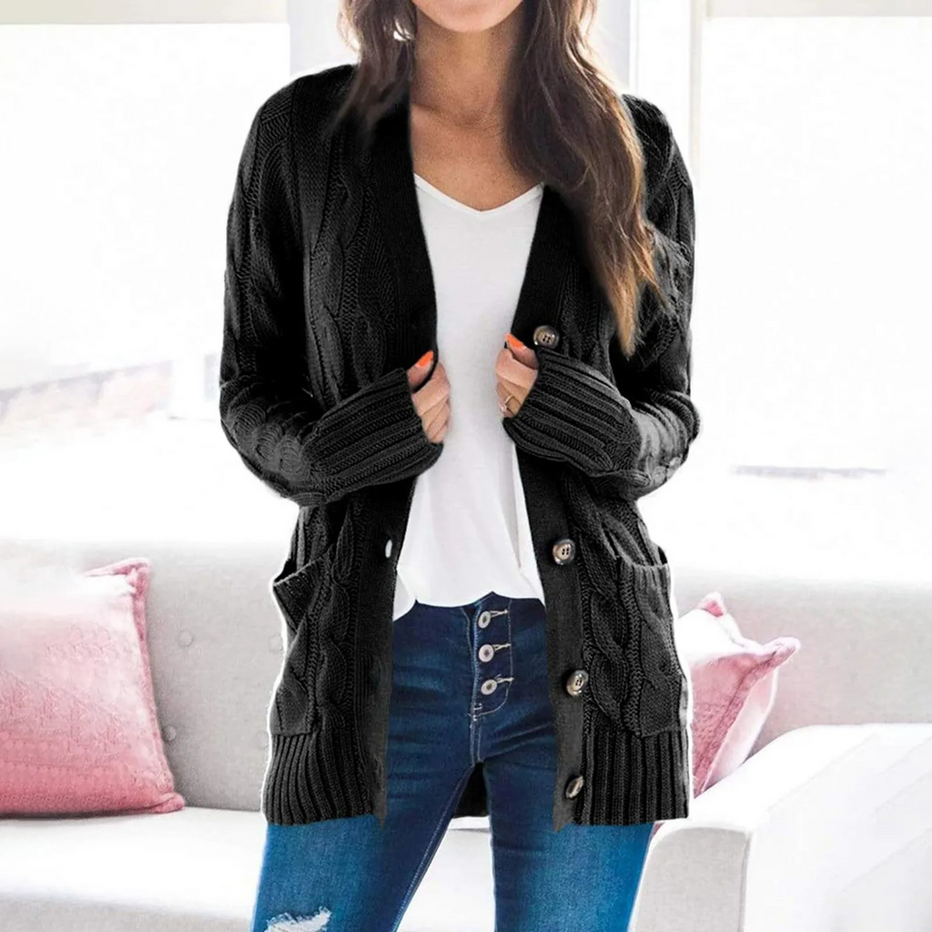 GR | Stylische Lange Strickjacke Für Damen Mit Knopfleiste