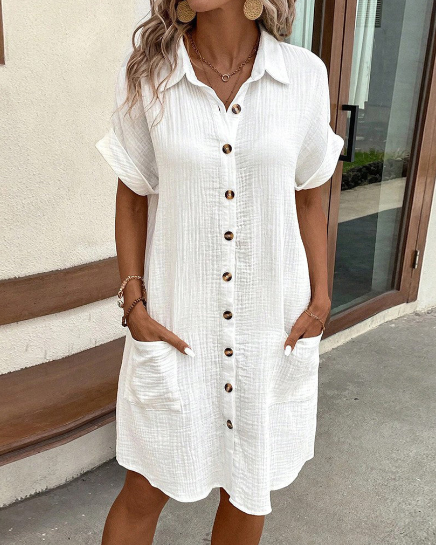 GR | Casual shirt dress with buttons and pockets for women