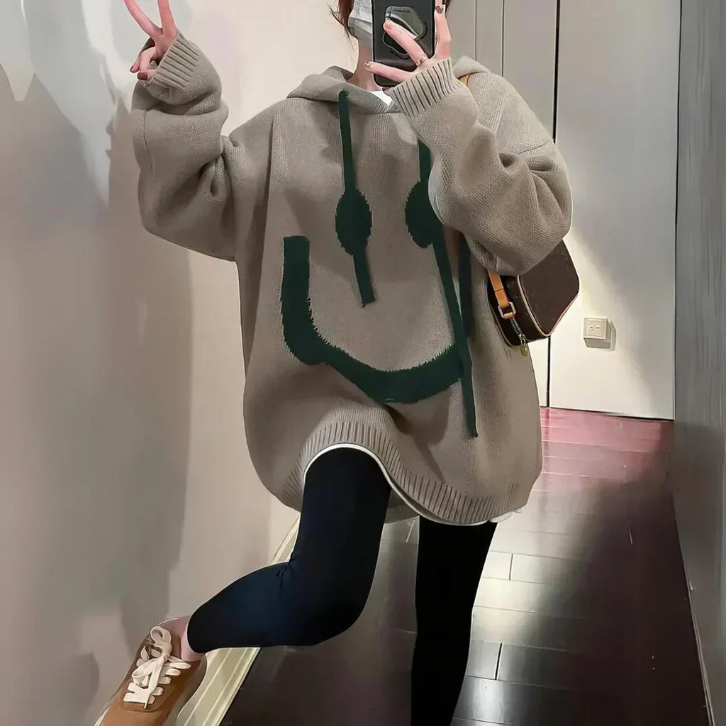 GR | langer Smiley Pullover für Frauen