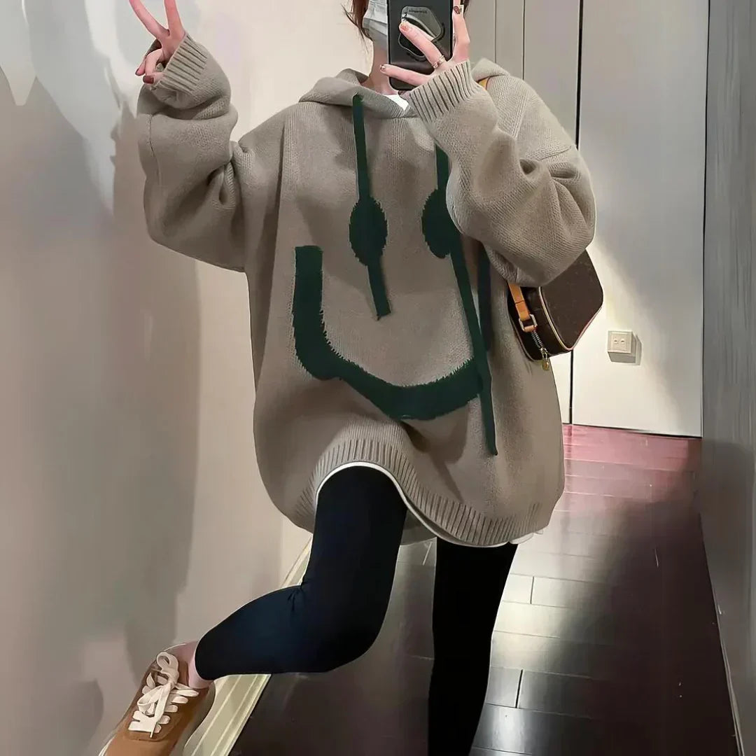 GR | langer Smiley Pullover für Frauen
