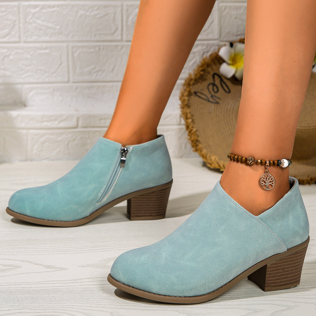 GR | Ankle boots - Women's comfortable boots with block heel and zipper
