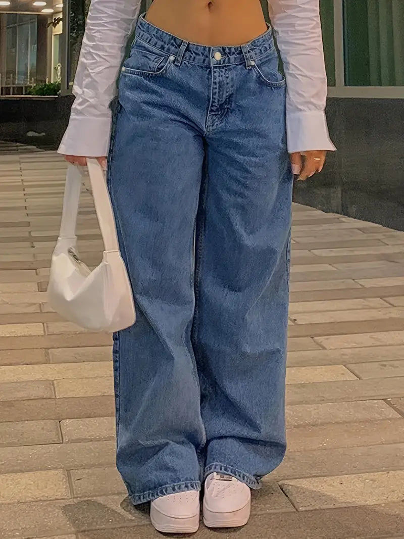 GR | Dark Blue Loose Baggy Boyfriend Jeans with Low Waist