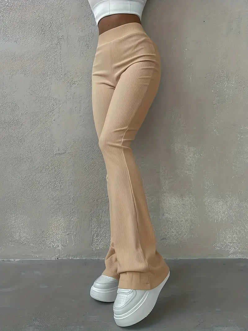 GR | Waist Ribcord Flared Trousers - Trendy Women's Everyday Trousers