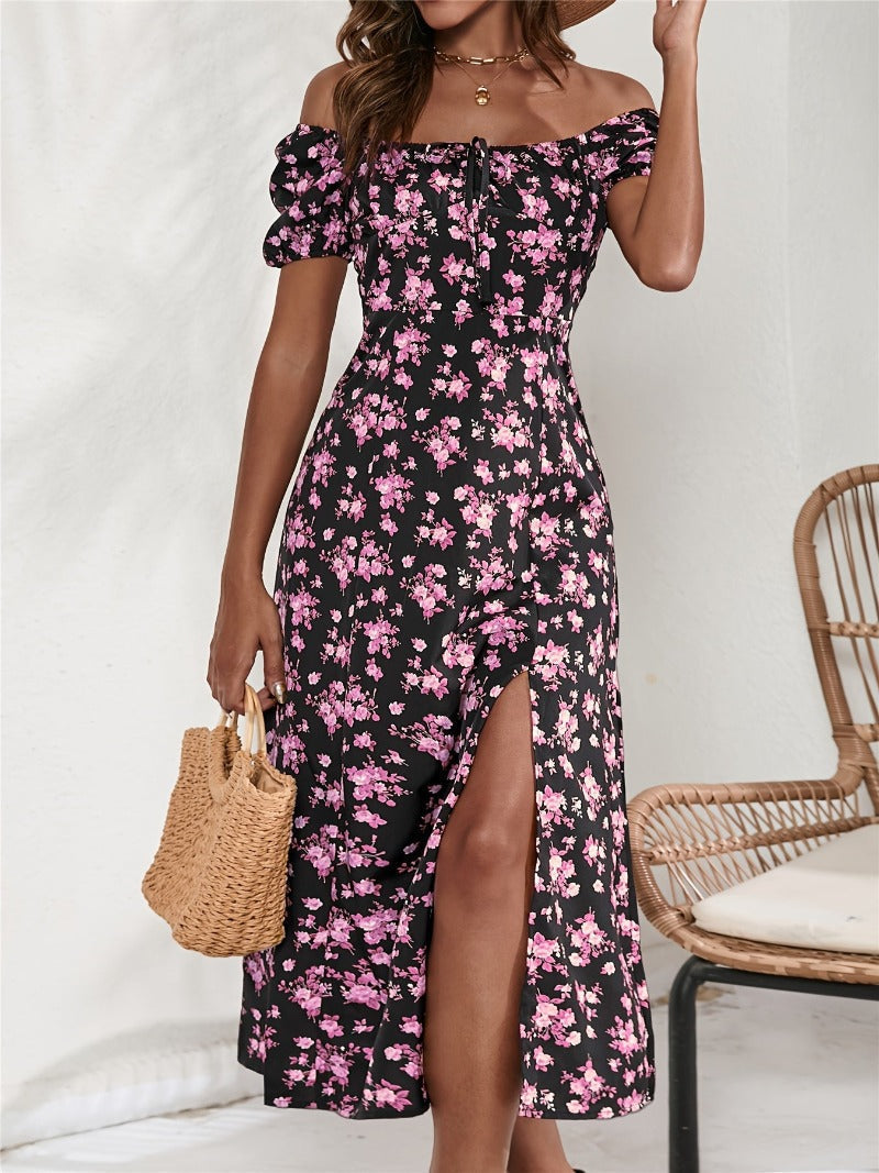 GR | Casual dress with slit and short sleeves