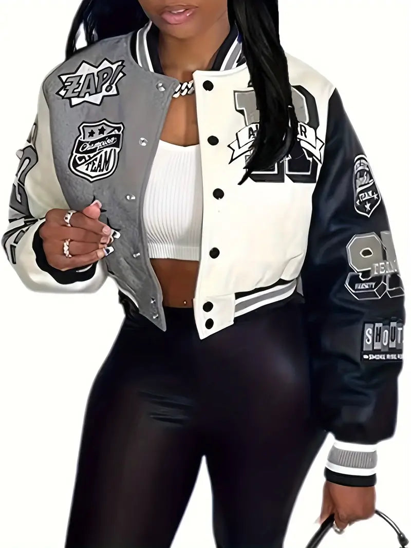 GR | Women's Varsity Jacket with Letter Print