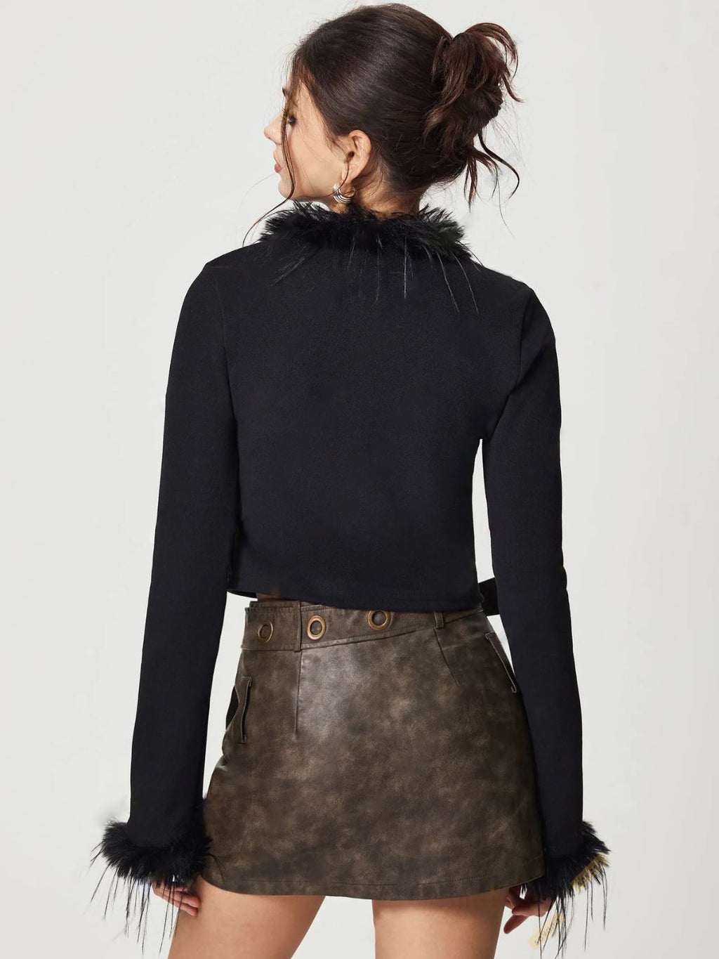 GR | Bound Fuzzy Trim Long Sleeve Cardigan