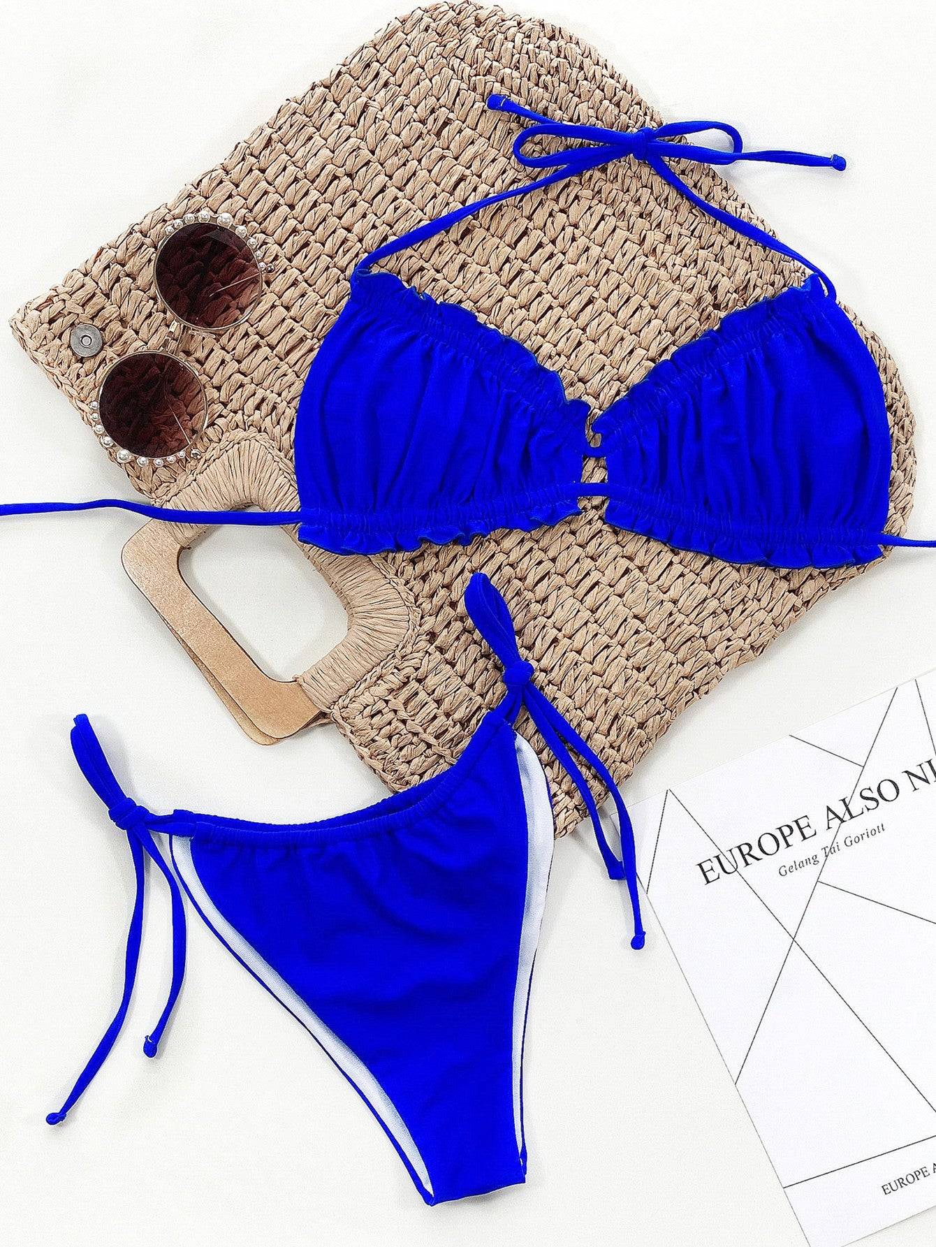 GR | Ruffled halterneck bikini set