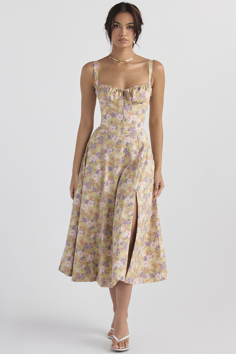GR cut sundress for women with French flair and seductive hip slit"