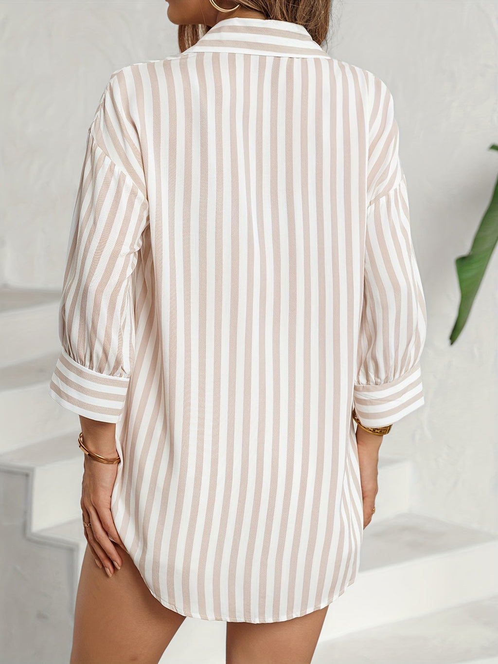 GR | Striped casual shirt with button and drop shoulders