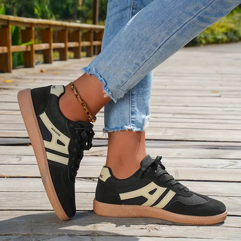 GR | Women's Casual Low Heel Sneakers, Lace-Up Fashion Shoes