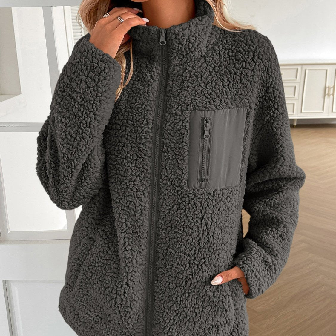 GR | Casual Winter Zip-Up Fuzzy Jacket for Women