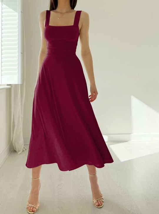 Women's midi dress with wide straps 