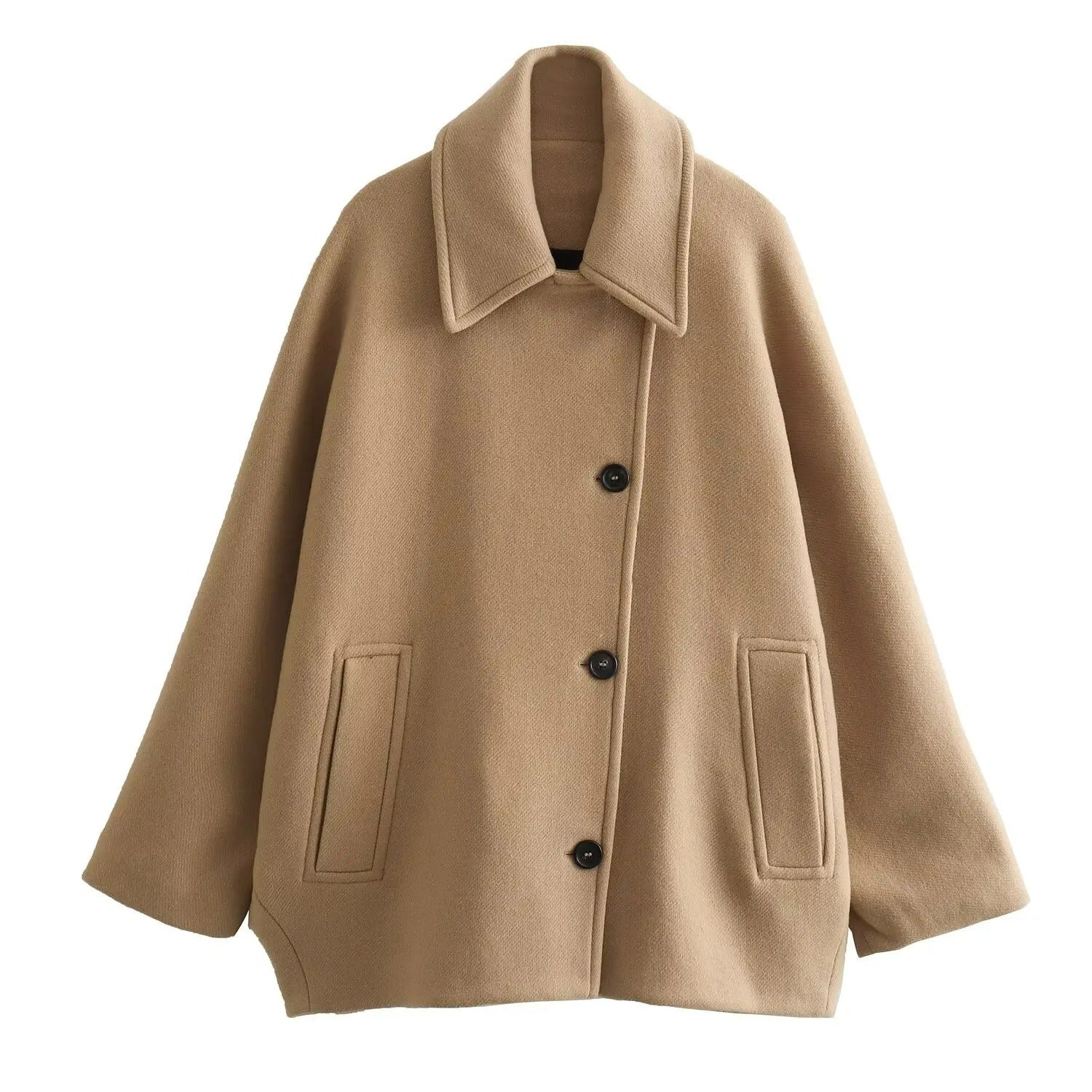GR - Trendy Short Coat with Polo Collar and Hooded Sleeves Made of Mixed Fabric