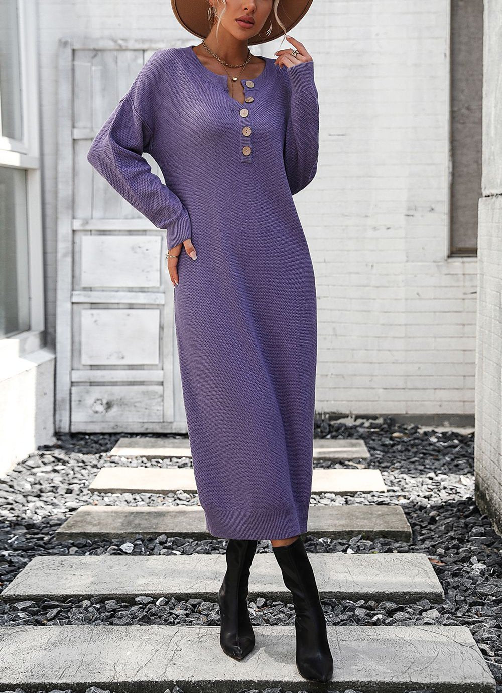 GR | Schicker Herbst Sweatkleid mit Knopfdetail für Frauen