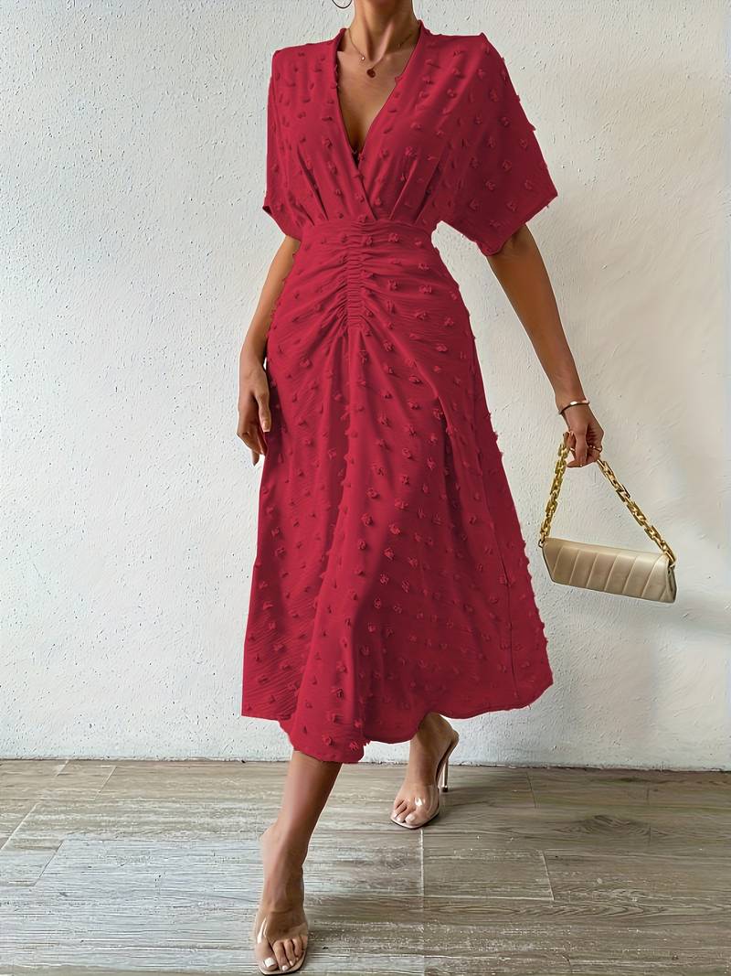 GR | Swiss Dot Rüsch Midi Kleid