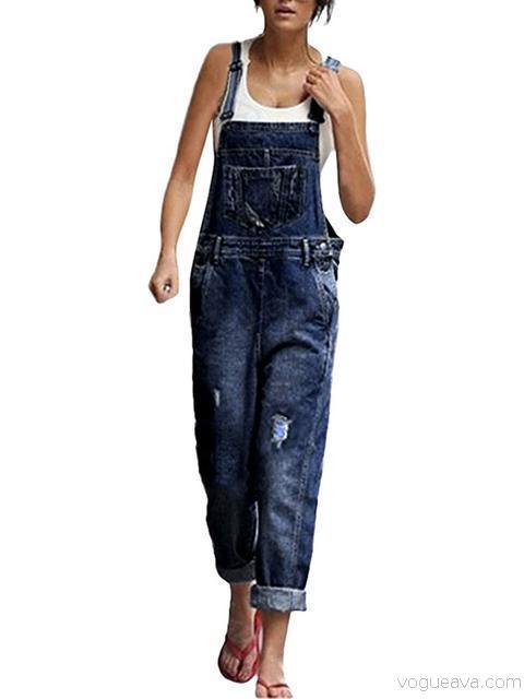 GR | Denim Loose Simple Long Overalls