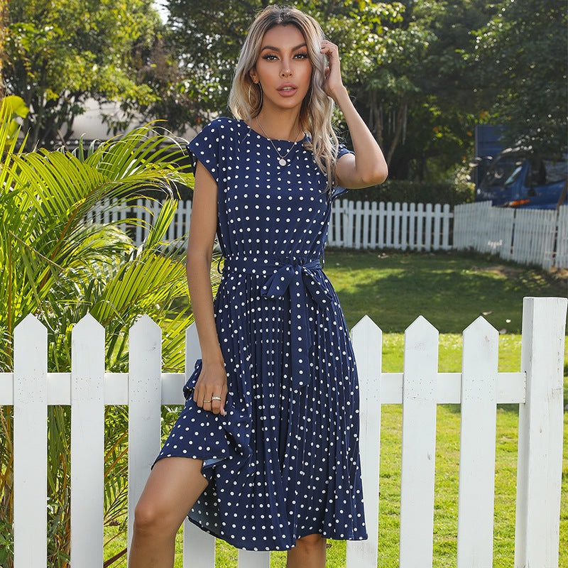 GR | Elegantes Polka Dot Midi Kleid Mit Kurzem Ärmel Für Damen