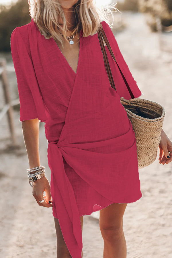 GR | Bohemian wrap dress with tie belt for women