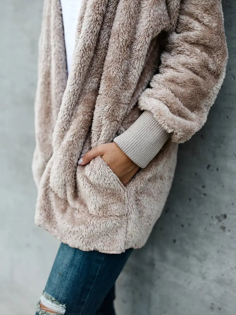 Knitted, fluffy hooded jacket