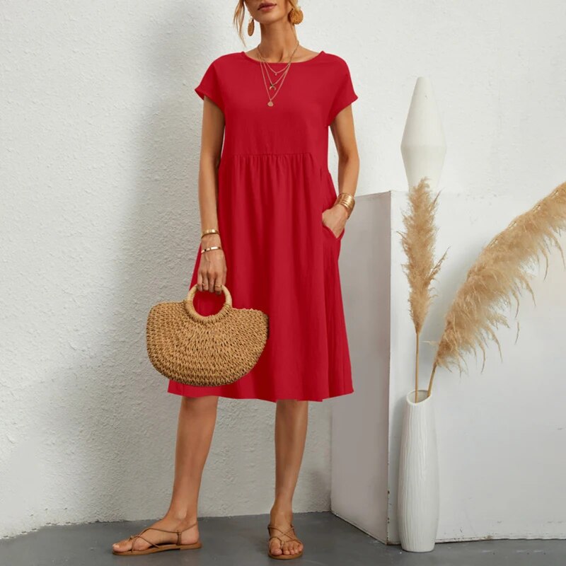 Cotton dress with round neck