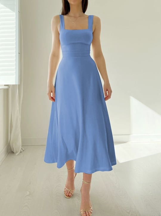 Women's midi dress with wide straps 