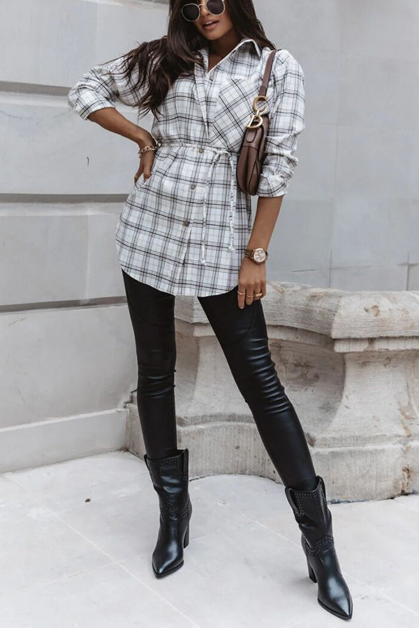 GR | Grab My Hand Checkered Button-Up Belt Shirt