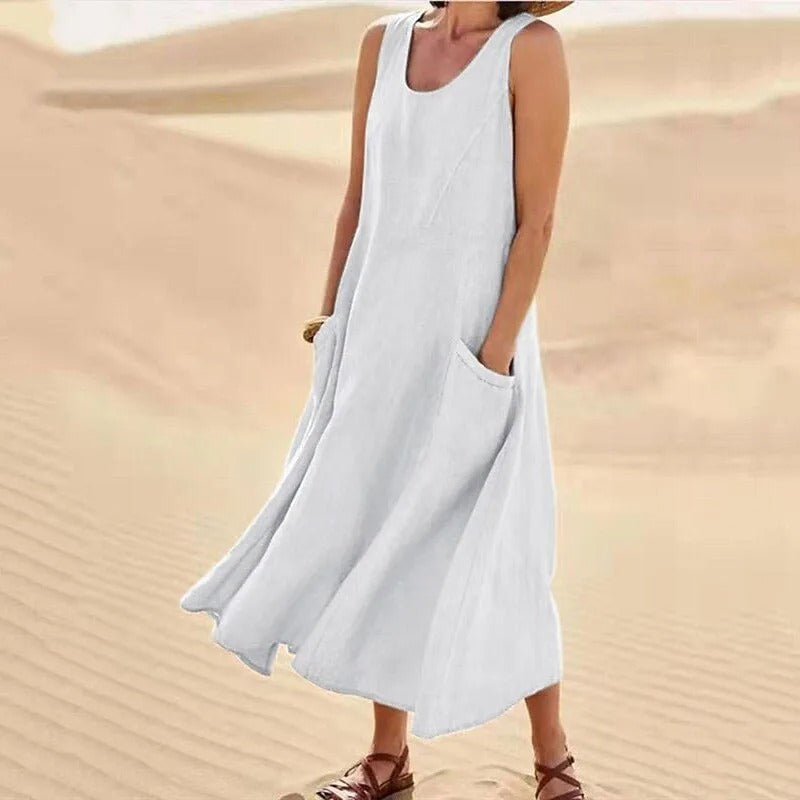 GR | Sleeveless linen dress with pockets for women