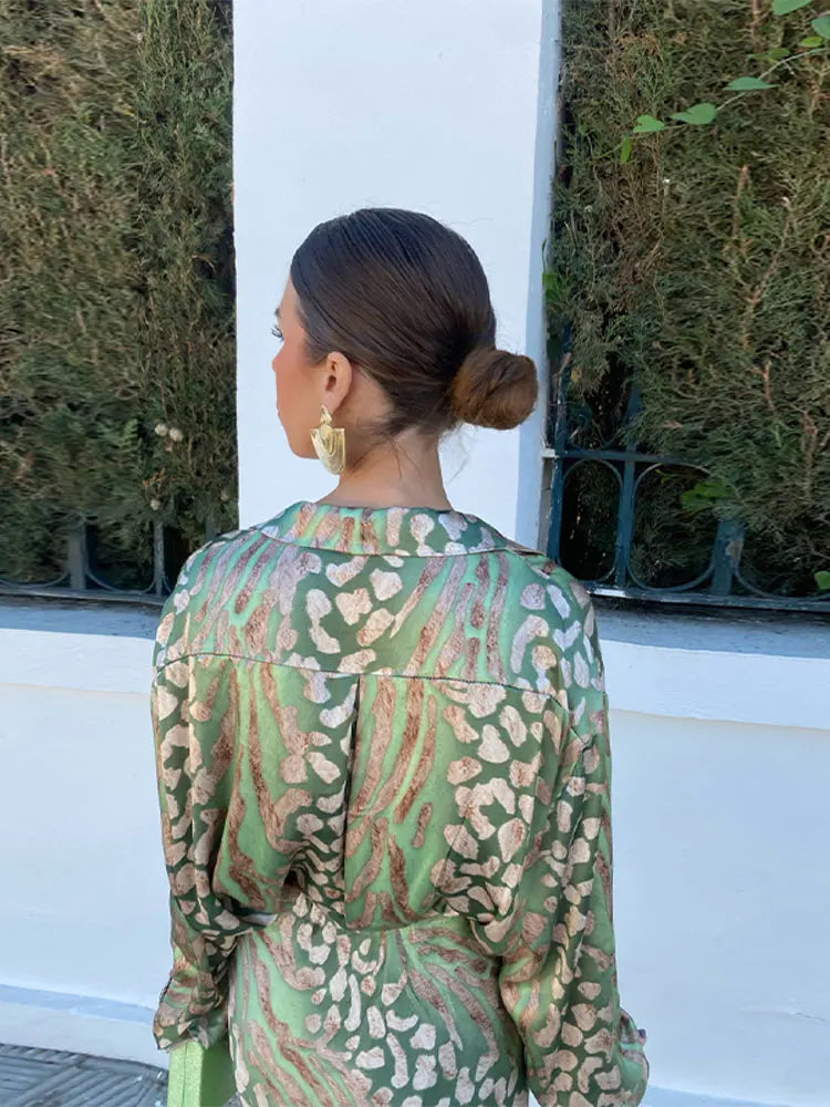 GR | Kleid Set - Damen - Eleganter Sommerstil mit Luxuriösem Muster - Lange Ärmel