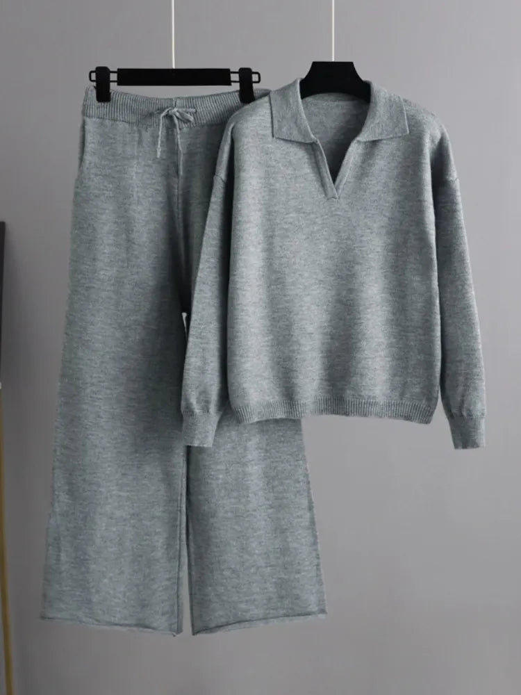 GR | 2-Teiliges Set Für Damen Mit Oversize Trainingsanzug, Polokragen, Pullover Und Hose