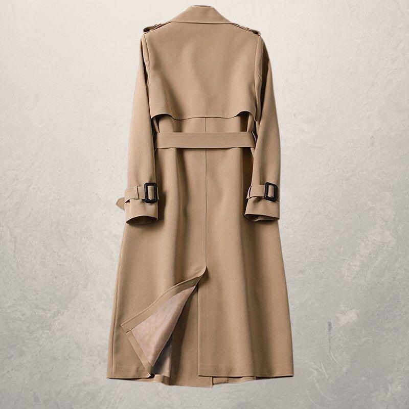 GR | Long trench coat, classic cut, double-breasted with belt and storm flap