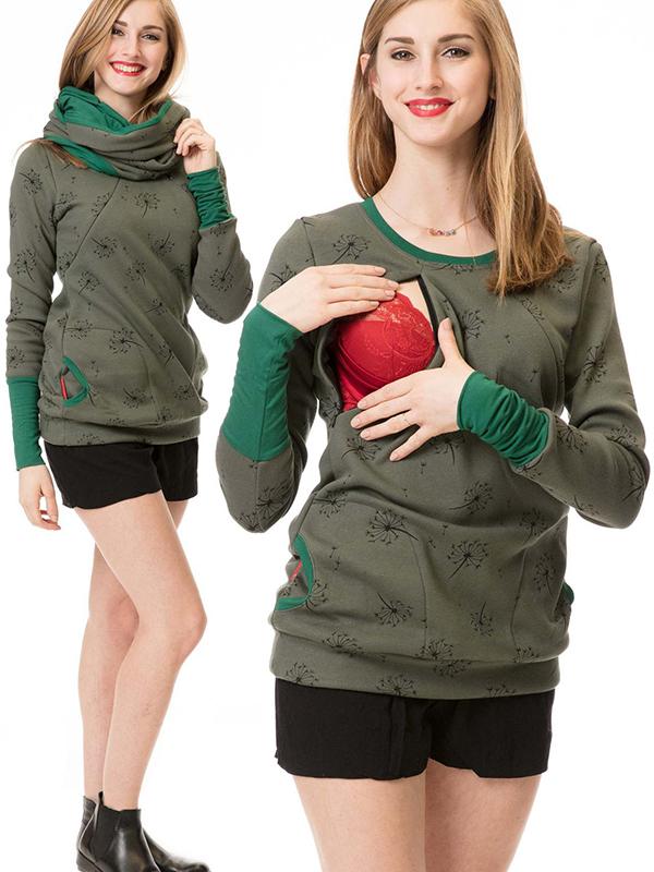 GR | Maternity chaps, nurse sweatshirts, floral print, pockets, zipper, nursing wear
