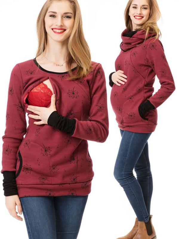 GR | Maternity chaps, nurse sweatshirts, floral print, pockets, zipper, nursing wear