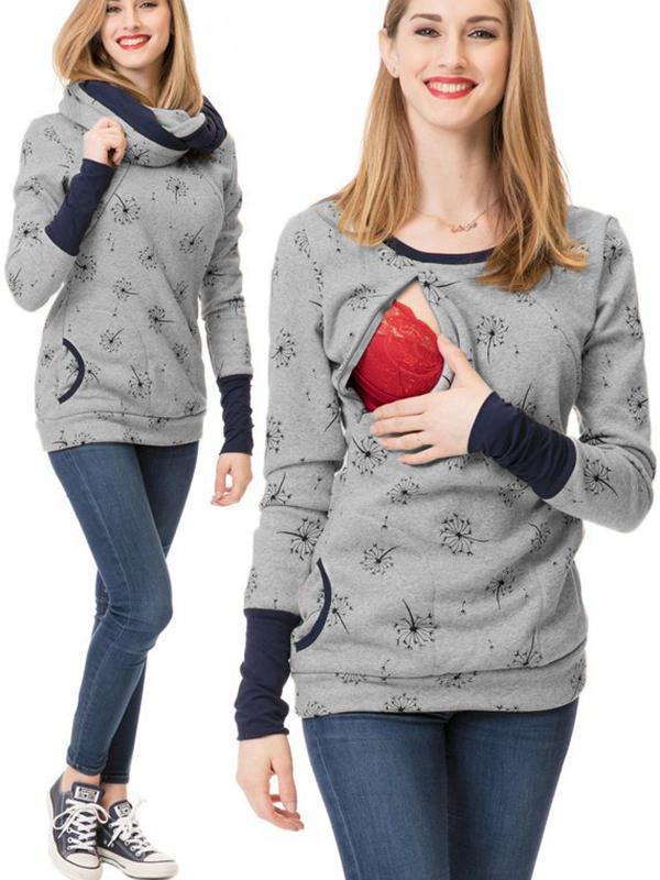 GR | Maternity chaps, nurse sweatshirts, floral print, pockets, zipper, nursing wear