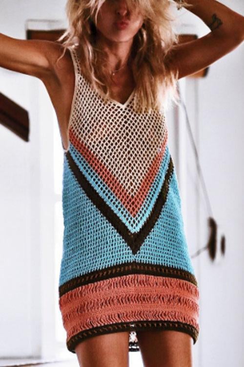 GR | Rosiedress Color Block Hollow Out Beach Cover Up