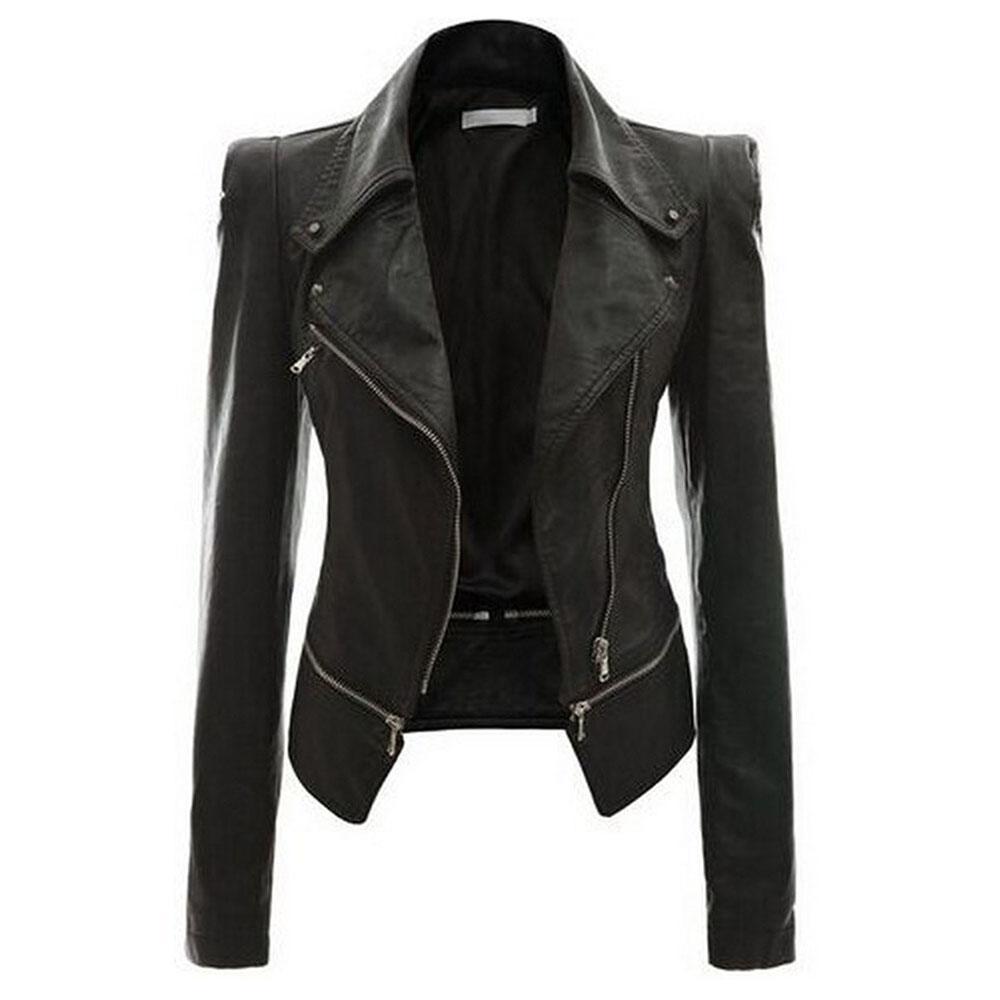 GR - Women's asymmetrical zip-up motorcycle jacket with a tailored cut