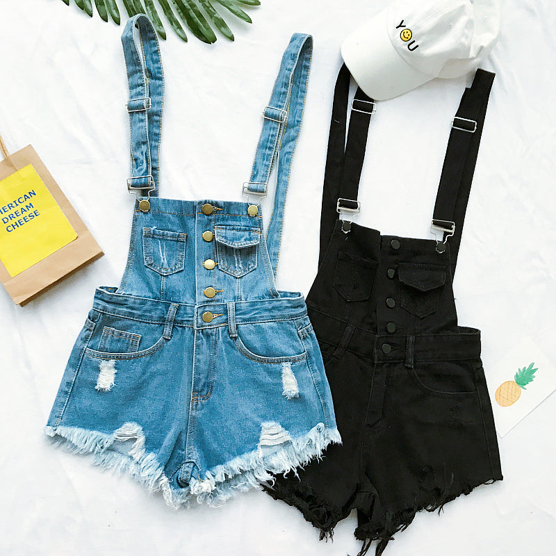 GR | Denim Baumwolle Träger Shorts Lose Overall Romper