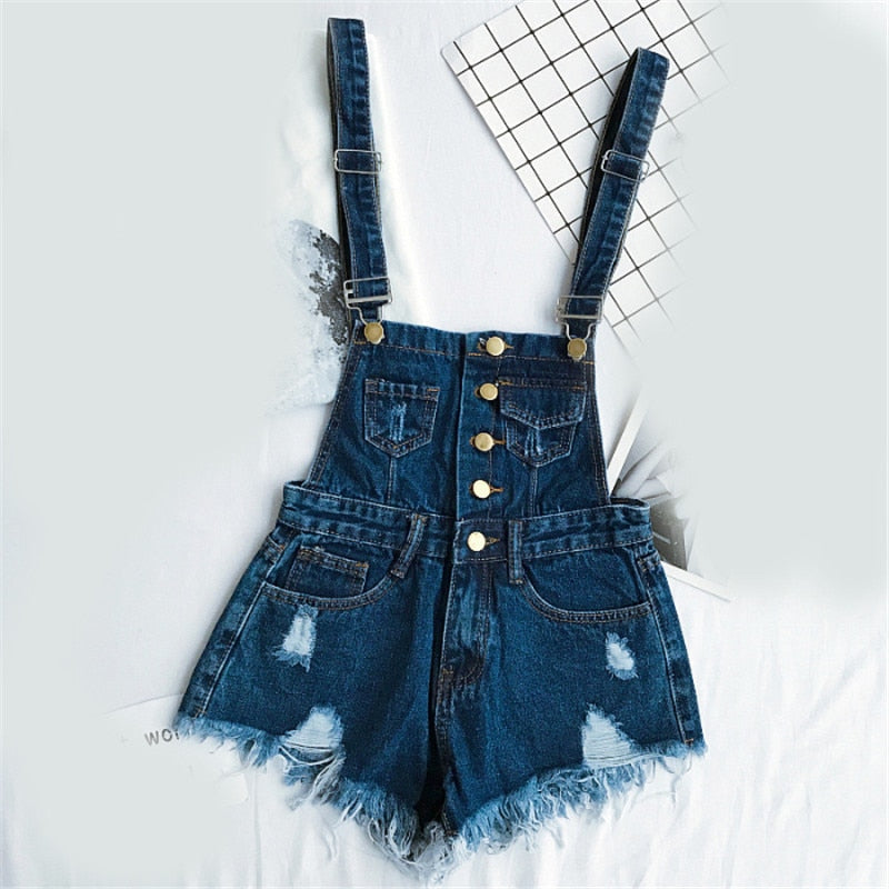 GR | Denim Baumwolle Träger Shorts Lose Overall Romper
