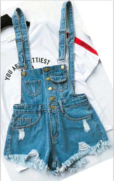 GR | Denim Baumwolle Träger Shorts Lose Overall Romper