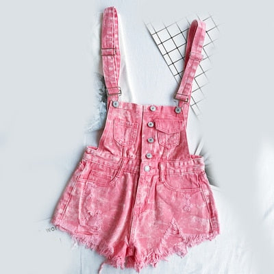 GR | Denim Baumwolle Träger Shorts Lose Overall Romper