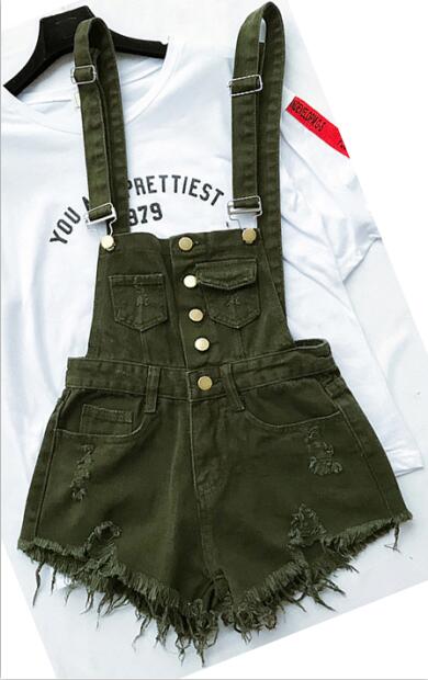 GR | Denim Baumwolle Träger Shorts Lose Overall Romper